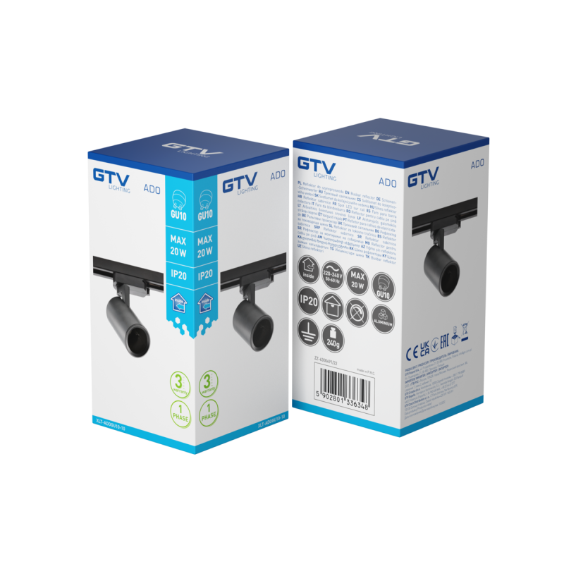 Трековый светильник 1-фазовый ADO GU10 max.20W AC220-240V 50/60Hz IP20 черный GTV XLT-ADOGU10-10