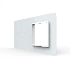 Рамка 2-постова для 2-сенсорного вимикача та розетки (2-0) LIVOLO, загартоване скло, біла 2.5D, 151×