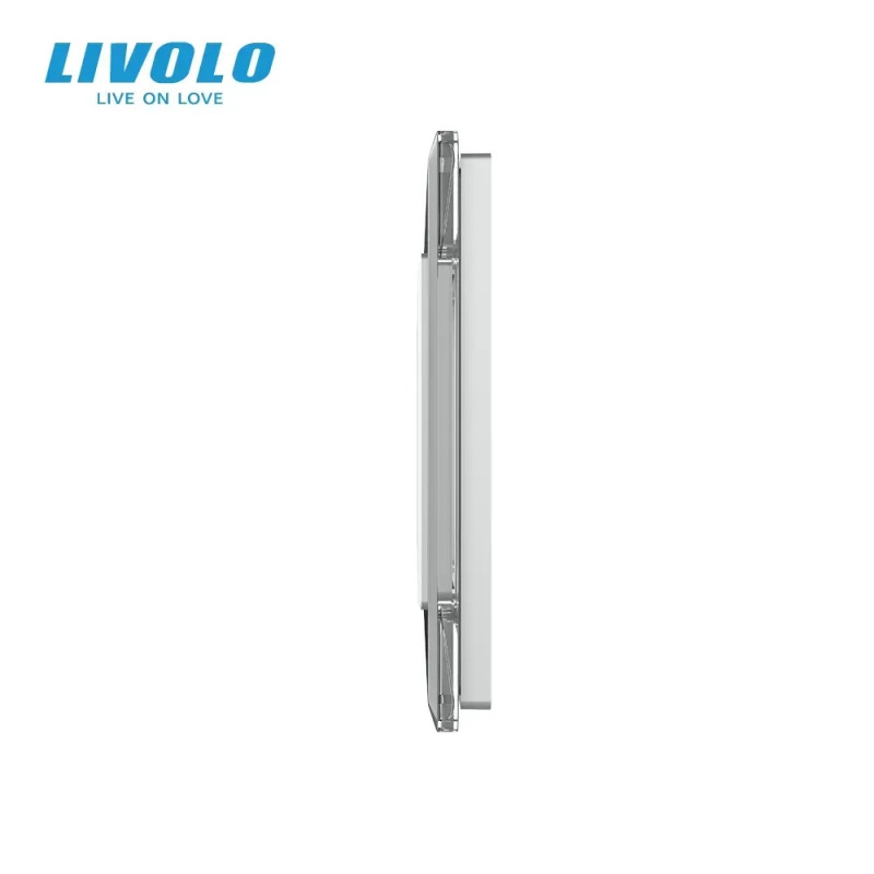 Рамка 2-постовая для 2-сенсорного выключателя и розетки (2-0) LIVOLO, закаленное стекло, серая 2.5D, 151×