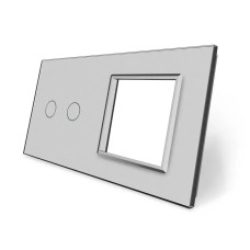 Рамка 2-постовая для 2-сенсорного выключателя и розетки (2-0) LIVOLO, закаленное стекло, серая матовая, 15