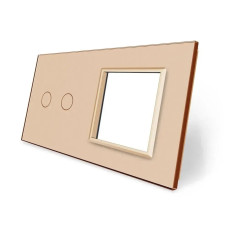 Рамка 2-постовая для 2-сенсорного выключателя и розетки (2-0) LIVOLO, закаленное стекло, золотая, 151×80