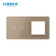 Рамка 2-постова для 2-сенсорного вимикача та розетки (2-0) LIVOLO, загартоване скло, золота 2.5D, 15