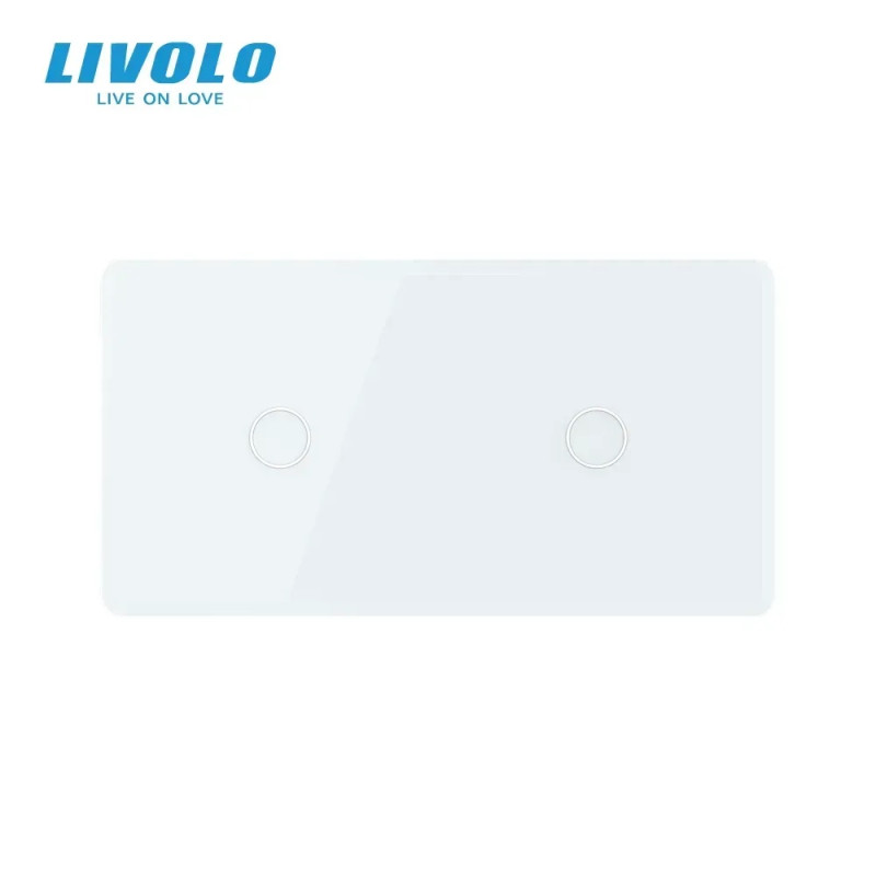Рамка 2-постова для двох 1-сенсорних вимикачів (1-1) LIVOLO, загартоване скло, біла 2.5D 2.5D, 151×8