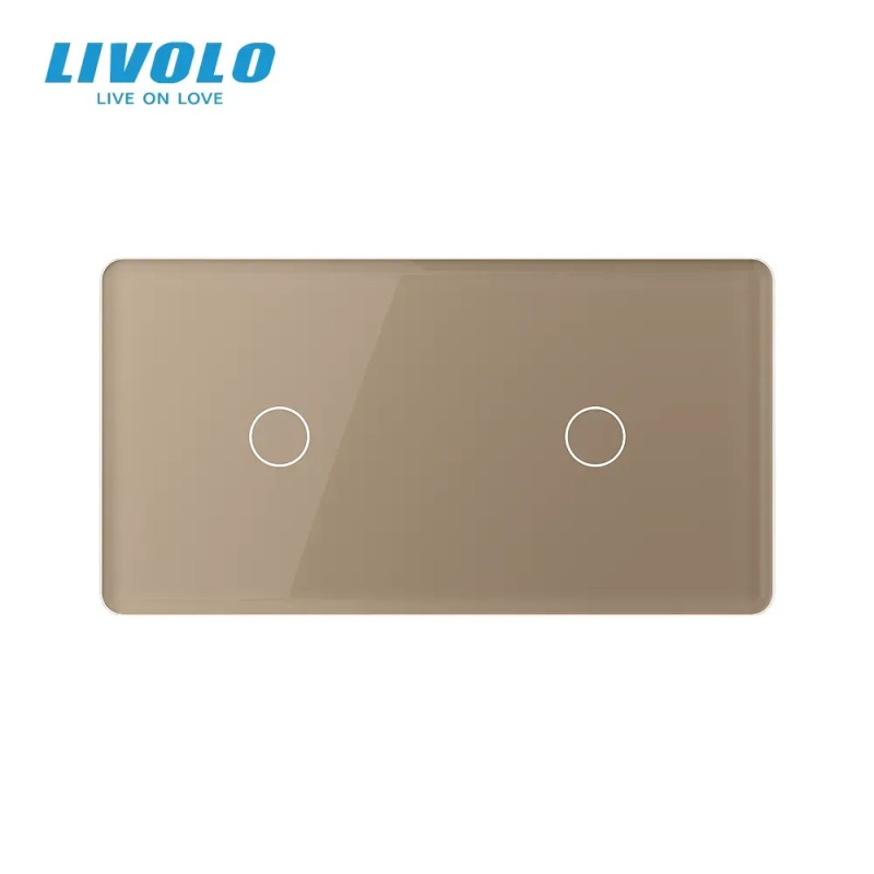 Рамка 2-постова для двох 1-сенсорних вимикачів (1-1) LIVOLO, загартоване скло, золота 2.5D 2.5D, 151