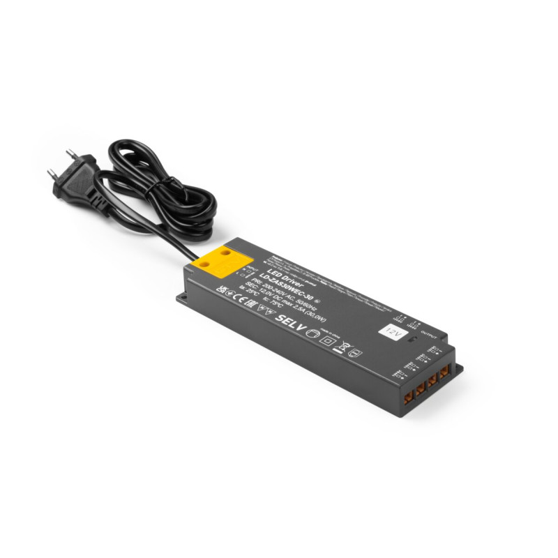 Блок питания светодиодный SLIM EASY CLICK 12В 15Вт input 220-240В AC IP20 размеры 129x42x16 мм GTV LD-ZAS15WEC-30