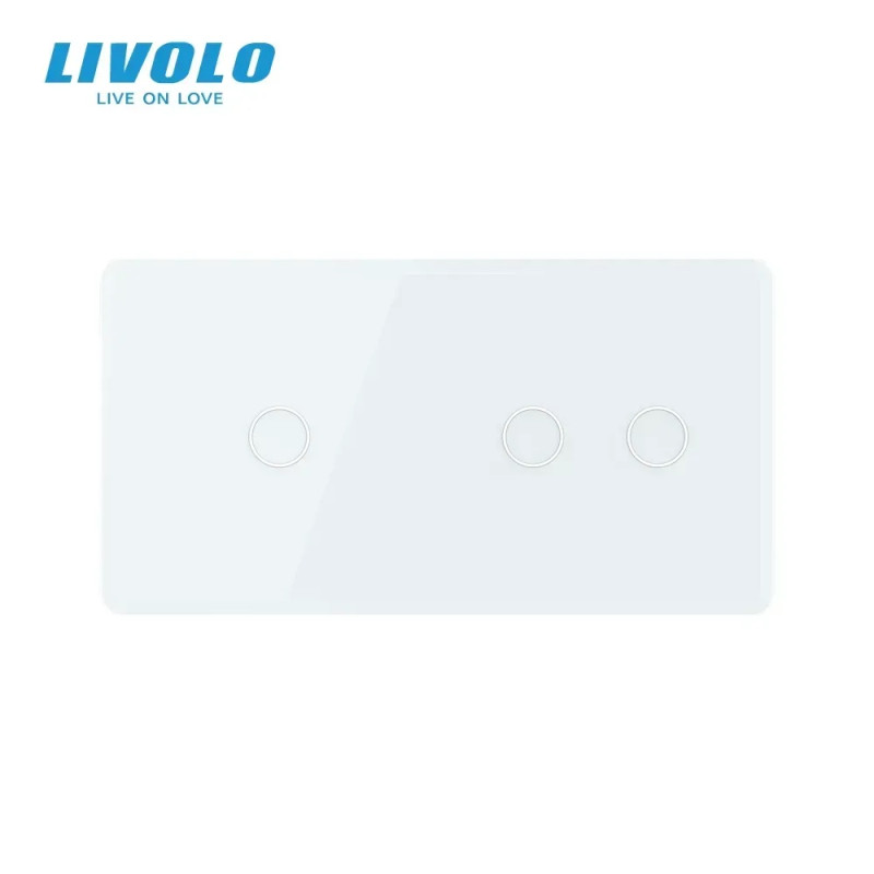Рамка 2-постова для 1-сенсорного та 2-сенсорного вимикачів (1-2) LIVOLO, загартоване скло, біла 2.5D