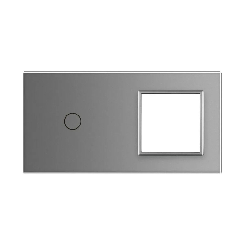 Рамка 2-постовая для 1-сенсорного выключателя и розетки (1-0) LIVOLO, закаленное стекло, серая, 151×80 мм
