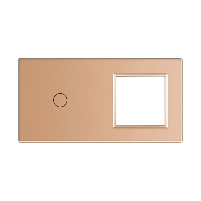 Рамка 2-постовая для 1-сенсорного выключателя и розетки (1-0) LIVOLO, закаленное стекло, золотая, 151×80