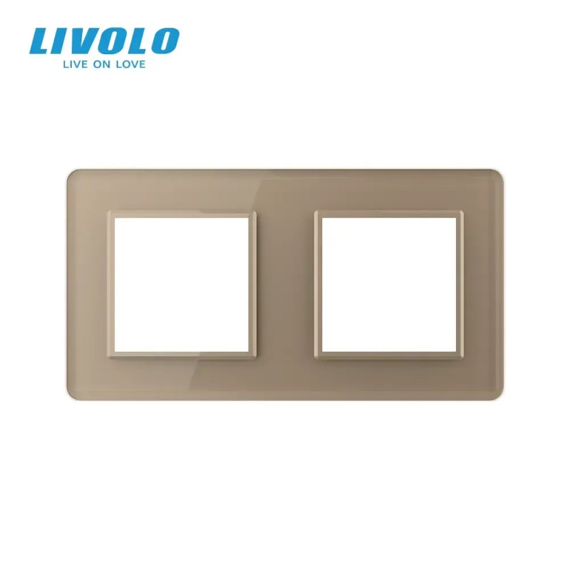 Рамка 2-постовая LIVOLO, закаленное стекло, золотая 2.5D, 151×80 мм