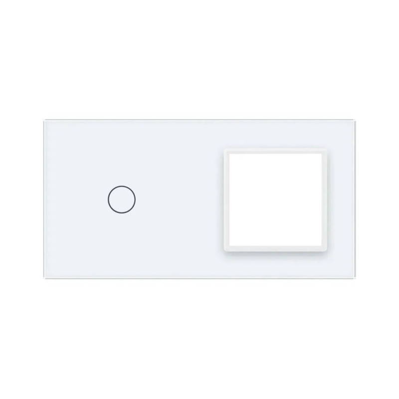 Рамка 2-постовая для 1-сенсорного выключателя и розетки (1-0) LIVOLO, закаленное стекло, белая, 151×80 мм