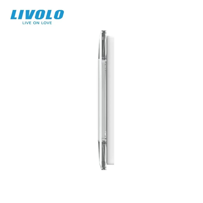 Рамка 2-постова для 1-сенсорного вимикача та розетки (1-0) LIVOLO, загартоване скло, біла 2.5D, 151×