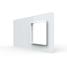 Рамка 2-постовая для 1-сенсорного выключателя и розетки (1-0) LIVOLO, закаленное стекло, белая 2.5D, 151×