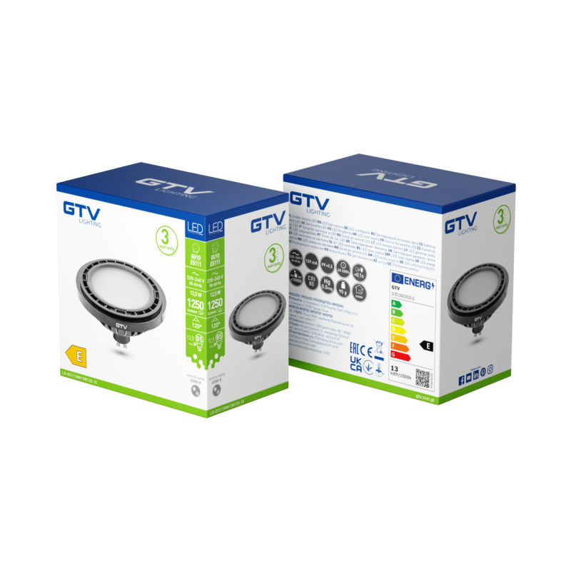 Лампа светодиодная ES111 4000K GU10 12,5W AC220-240V 120° 1250lm 109mA черный GTV LD-ES111NW13W120-10