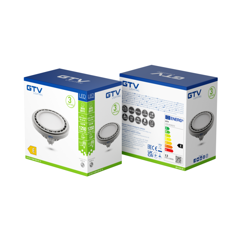 Лампа светодиодная ES111 4000K GU10 12,5W AC220-240V 120° 1250lm 109mA серый GTV LD-ES111NW13W120-15