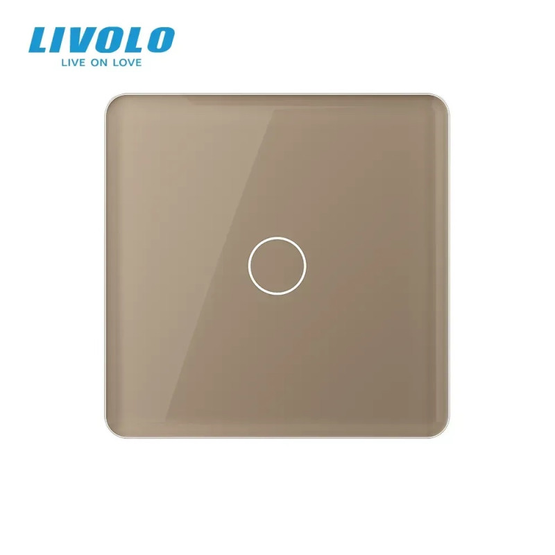 Рамка 1-постова для 1-сенсорного вимикача LIVOLO, загартоване скло, золота 2.5D, 80×80 мм