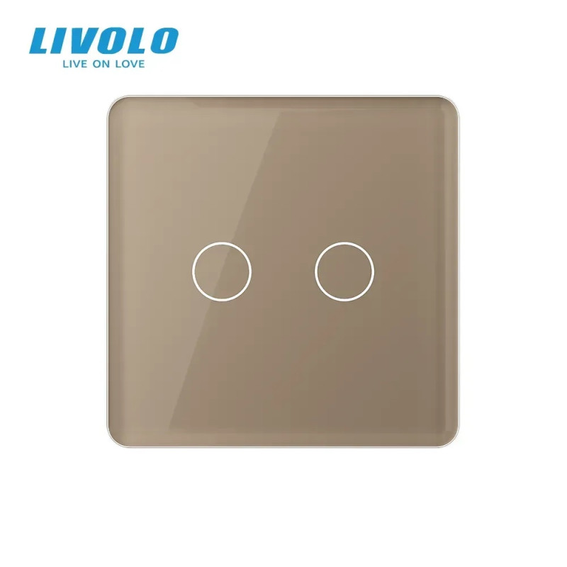 Рамка 1-постова для 2-сенсорного вимикача LIVOLO, загартоване скло, золота 2.5D, 80×80 мм