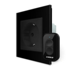 Радіокерована (дистанційна) розетка з пультом LIVOLO, чорна, з заземленням та захисними шторками, ке