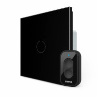 Радиоуправляемый (дистанционный) сенсорный выключатель LIVOLO черное стекло, с пультом ДУ, 5А 230В, без нейтр.