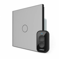 Радиоуправляемый (дистанционный) сенсорный выключатель LIVOLO серое стекло, с пультом ДУ, 5А 230В, без нейтра