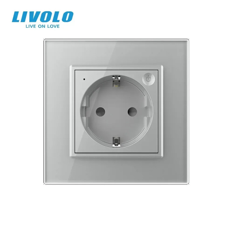 Радиоуправляемая (дистанционная) розетка с пультом LIVOLO, серая, с заземлением и защитными шторками, кер