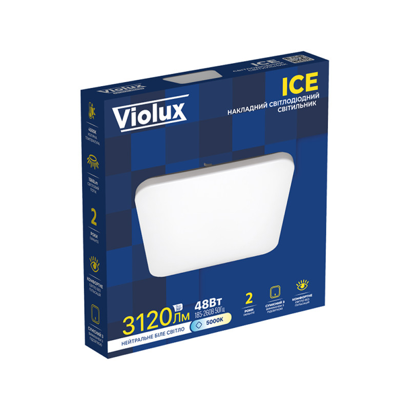 Потолочный светильник LED ICE VIOLUX квадрат 48W 5000K IP20 200041