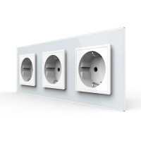 Тройная электрическая розетка с заземлением LIVOLO, белая, стеклянная рамка, шторки, 250В 16А (VL-C7C3EU-11