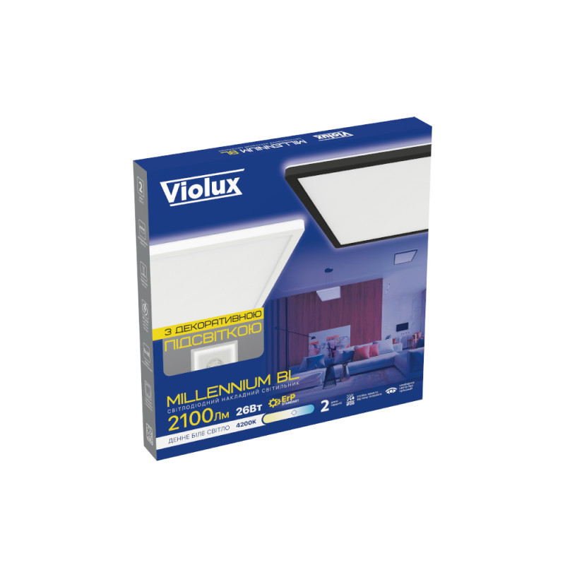Светильник LED Violux ДББ MILLENNIUM BL 26W 4200K IP20 квадратный черный ( 362226 )