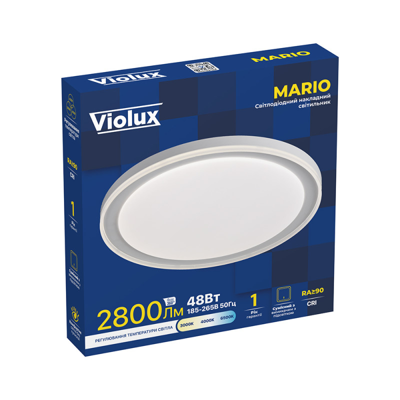 Світильник LED smart MARIO 48W 3000-6500K IP20 білий Violux ( 210193 )