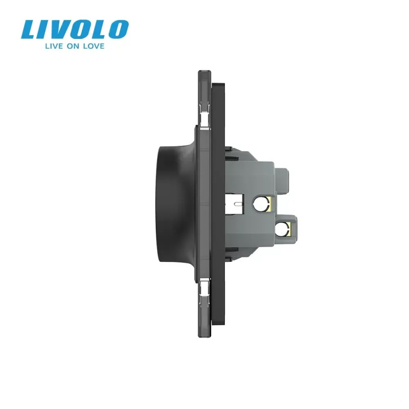 Двойная электрическая розетка в один подрозетник с заземлением LIVOLO, черная, стеклянная рамка, 250В 16А (