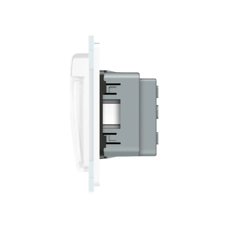 Двойная электрическая розетка влагозащитная с крышкой IP44 с заземлением, LIVOLO, белая, стеклянная рамка,