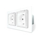 Двойная электрическая розетка влагозащитная с крышкой IP44 с заземлением, LIVOLO, белая, стеклянная рамка,