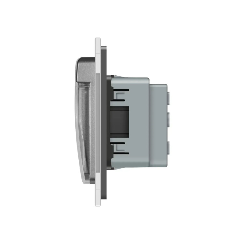 Подвійна електрична розетка вологозахисна з кришкою IP44 з заземленням, LIVOLO, сіра, скляна матова 