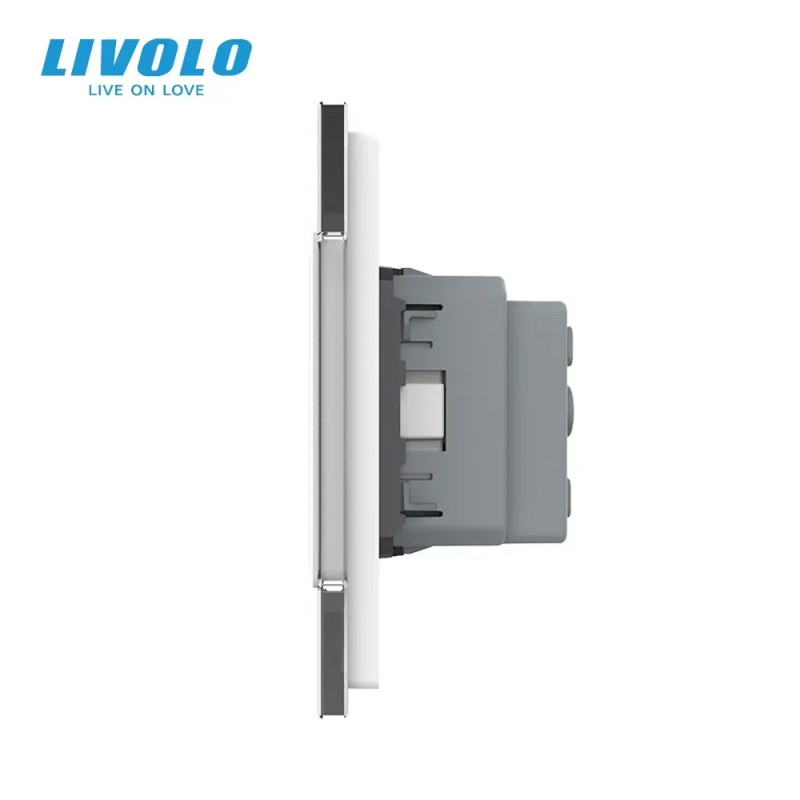 Двойная электрическая розетка с заземлением LIVOLO, белая, стеклянная матовая рамка, шторки, 250В 16А