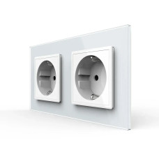 Подвійна електрична розетка з заземленням LIVOLO, біла, скляна рамка, шторки, 250В 16А (VL-C7C2EU-11