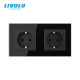 Двойная электрическая розетка с заземлением LIVOLO, черная, стеклянная рамка, шторки, 250В 16А (VL-C7C2EU-1