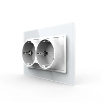 Двойная электрическая розетка в один подрозетник с заземлением LIVOLO, белая, стеклянная рамка, 250В 16А (V