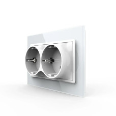 Двойная электрическая розетка в один подрозетник с заземлением LIVOLO, белая, стеклянная рамка, 250В 16А (V