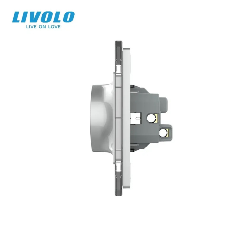 Подвійна електрична розетка в один підрозетник з заземленням LIVOLO, сіра, скляна рамка, 250В 16А (V