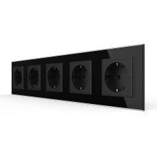 П’ятимісна електрична розетка з заземленням LIVOLO, чорна, скляна рамка, шторки, 250В 16А (VL-C7C5EU