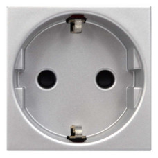 Розетка Zenit серебряная 1-я с заземлением и защитными шторками ( 2CLA228800N1301 )