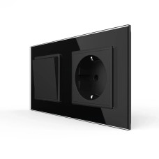 Одноклавишный выключатель с розеткой LIVOLO черное матовое стекло