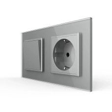 Одноклавишный выключатель с розеткой Livolo серое стекло (VL-C7C1EUK1-15)