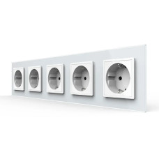 Пятиместная электрическая розетка с заземлением LIVOLO, белая, стеклянная матовая рамка, шторки, 250В 16А