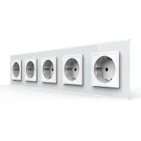 Пятиместная электрическая розетка с заземлением LIVOLO, белая, стеклянная рамка, шторки, 250В 16А (VL-C7C5EU-