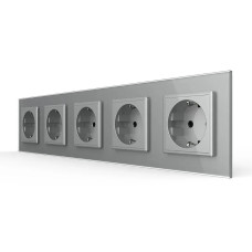 Пятиместная электрическая розетка с заземлением LIVOLO, серая, стеклянная рамка, шторки, 250В 16А (VL-C7C5EU-