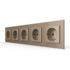 Пятиместная электрическая розетка с заземлением LIVOLO, золотая, стеклянная матовая рамка, шторки, 250В 16А