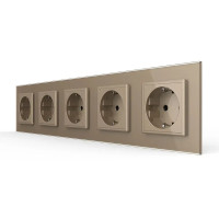 Пятиместная электрическая розетка с заземлением LIVOLO, золотая, стеклянная рамка, шторки, 250В 16А (VL-C7C5E