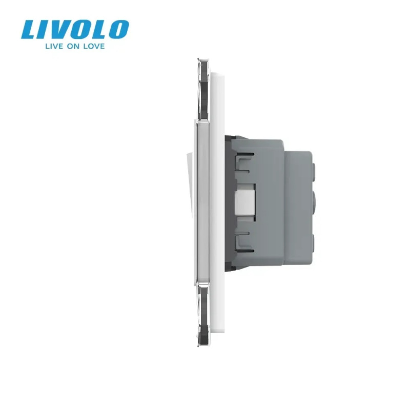 Одноклавишный выключатель с розеткой Livolo белое стекло (VL-C7C1EUK1-11)