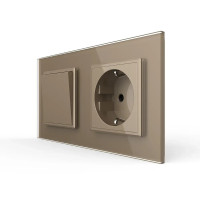 Одноклавишный выключатель с розеткой Livolo золотое стекло (VL-C7C1EUK1-13)