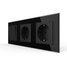 Одноклавишный выключатель с двойной розеткой Livolo черное стекло (VL-C7C2EUK1-12)
